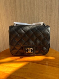 Chanel Caviar Mini Square 方胖子 黑銀 荔枝皮 17cm