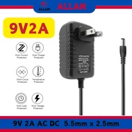 ALLAN 9V 2A AC/DC Adapter Power Supply 2 Amp 9 Volt Replacement Charger 5.5mm 2.5mm Mains with Nega