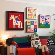Hiasan Dinding Ruang Tamu Canvas Wall Art Painting Dopamine Style Cartoon Wall Decor Lukisan Dinding