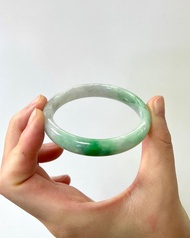 天然翡翠 緬甸 A玉 玉鐲 • 白底青福鐲