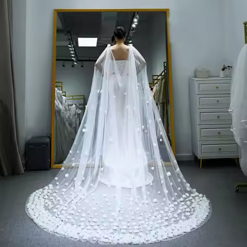 VPG21 Bridal Cape Veils Long Cathedral Style Evening Cape Jacket for Women Off Shoulder Bolero Weddi