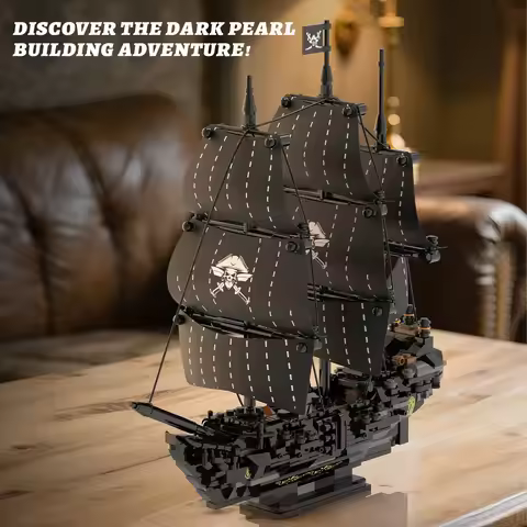 Black Pearl Pirate Ship Building Blocks Compatible Lego Sailboat Model Display Stand DIY Puzzle Gift
