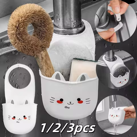 1-3pcs White Hanging Basket Soft Snap Fastener Faucet Sponge Holder Silicone Drainage Basket For Sin