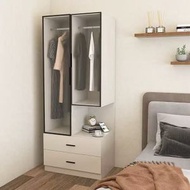 櫻桃傢俱 - （支持定制尺寸或顏色）床頭櫃衣櫃壹體小戶型省空間迷妳衣櫃臥室單人極窄衣櫃全挂式60CM（玻璃門）