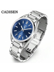 Cadisen全新發光男士自動機械手錶nh35藍寶石不鏽鋼ar塗層10bar藍色手錶,男士專用