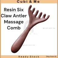 C&M Plastic Antler Wide Tooth Long Handle Comb Meridian Massage Anti-static Head 6 Claw Massager