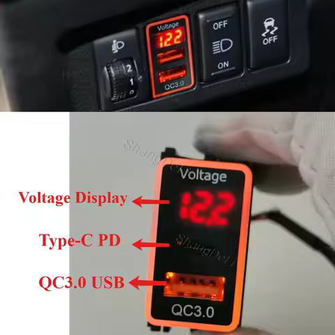 12V/24V Car QC3.0 USB Type-C PD Dual Charger with Voltage Display for Nissan Patrol Y62 X-TRAIL SUNN