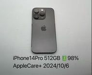 iPhone 14 Pro 512GB 港行雙卡 機身99%New 電池98% 另外購買Apple Care+至2024-10-6