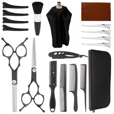 19Pcs Hair Cutting Scissors Set Stainless Steel Hair Barber Shop Scissors Thinning Shear Shaver Comb