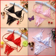 BH3 2pcs/set Lingerie Gauze Open Chest Bra Three-point Underwear Sets Red Women's Sexy Lace Transpar