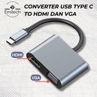 Converter USB TYPE C To HDMI 4K 60HZ And VGA Adapter 2IN1 TYPE To Macbook Pro Emitech C26