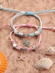 2 piezas estilo de playa estrella de mar diseño Pulsera para hombre y mujer , Pulsera pareja Set