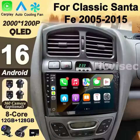 Android 16 Car Radio 4G+WIFI Carplay for Hyundai Classic Santa Fe 1 2000-2004 2005-2015 Multimedia P