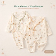 [Mamasha] Newborn Baby Romper Set Front Sign Snap Button Type Little Wander Model Bodysuit With Long