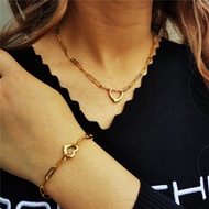European American Minimalist Style Paper Clip Love Titanium Steel Necklace Bracelet