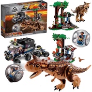 Compatible Jurassic Dinosaur Carnivorous Beef Dragon Rotary Car Big Escape 75929 Children Assembled 