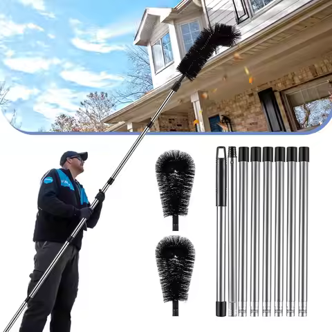Gutter Cleaning Tools from The Ground, 10ft Gutter Cleaner with 2 Cleaning Brush, Roofing Rain Gutte