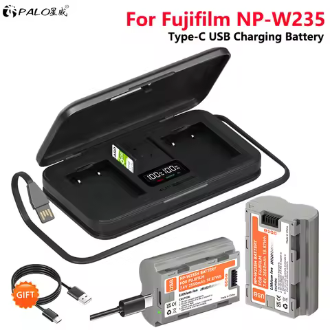 2550mAh NP-W235 USB-C NP W235 Battery + LCD USB Dual Charger for Fujifilm X-T4 X-T5 GFX 100S GFX 50S