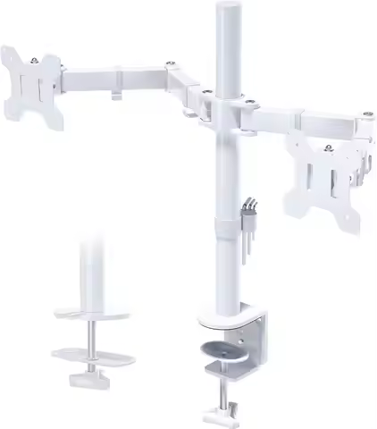 Dual Monitor Desk Mount, Full Motion Adjustable White Stand for 13-27 Inch Screens, Heavy Duty Arms 