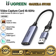 UGREEN Video Capture Card HDMI HD 4K 60Hz Dual Port Usb A & Type C Video and Audio Recording for Gam