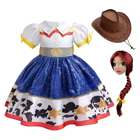 Girls Jessie Cosplay Costume Children Patchwork Dress Cowgirl Vest Tutu Party Dress for Kids Carniva