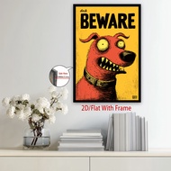 ภาพวาดผ้าใบกรอบ 1 ชิ้น แบบ 2D เตือนสุนัขหมาป่ารูปโจ๊ก - Beware of Dog ลงทะเบียนคำ Warning ศิลป์ Pop