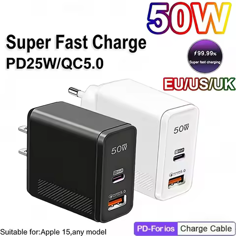 New 50W Super Fast Charging Charger Suitable For Apple 15 pro Huawei And Xiaomi Super Flash Charging