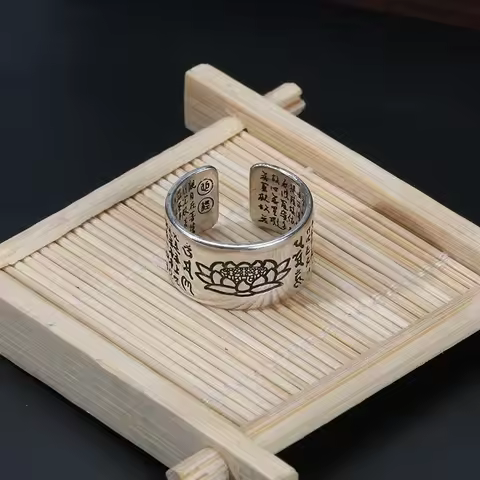 Silver Color Buddhist Ring for Women Tibetan Prayer Copper OM Mantra 7 Chakras Good Luck Women Ring