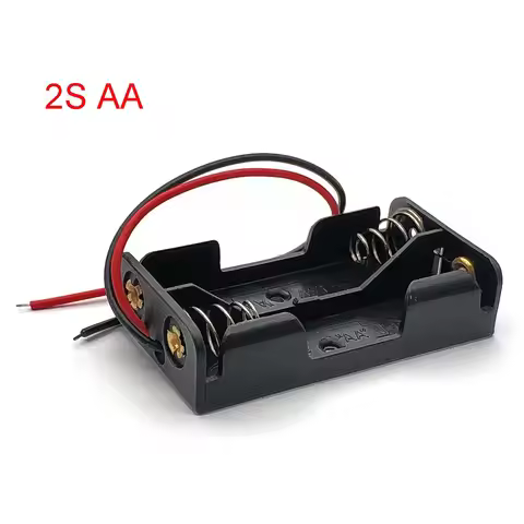 Black Plastic 2AA Battery Storage Box Case 2 Slot Way DIY Batteries Clip Holder Container with Wire 