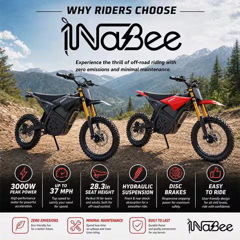 1NaBee STK‑01 3000W Peak Electric Dirt Bike 60V20.8Ah Lithium Battery 55km/h Hydraulic Suspension E‑