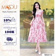 Váy Tơ Ép MDU5113 Thiết Kế Cổ Vuông Tôn Dáng Tay Bồng Ngắn Cùng Gam Hồng Pastel Thanh Lịch Từ MDU