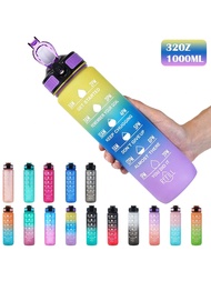 1pc 32OZ (Approx. 1000ml) Sports Water Bottle With Straw And Time Scale, Suitable For Running, Fitne
