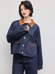 Cider Denim Collar Contrasting Binding Oversized Jacket