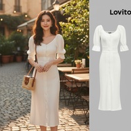(trendy4)Lovito Elegant Button Front Summer Dress for Women L89ED178 Lovito Patene Huatau Tuhinga o 