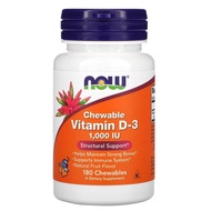 NOW Foods, Chewable Vitamin D-3, Natural Fruit Flavor, 1,000 IU, 180 Chewables / Natural Mint, 5,000 IU, 120 Chewables