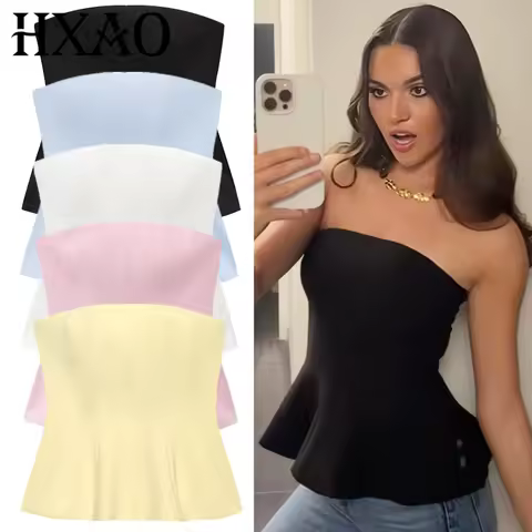HXAO Women's Corset Tube Top Summer 2025 White Pink Blue Yellow Black Top Without Straps Strapless S