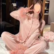 Women's Pajamas2025New Spring Style Ice Silk Satin Long Sleeve Feather Sleeve Windproof Outerwear Lo