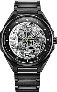 Men's Eco-Drive Star Wars Death Star Black IP Stainless Steel Watch, 3-Hand, Luminous,41mm (Model: B