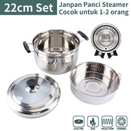 KWE Panci kukus dandang Janpan 2 Susun Premium stainless + tutup kaca Soup pot Panci steamer Panci k