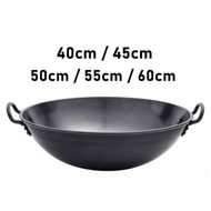 Pre-Seasoned Traditional Non-coated Carbon Steel Pow Wok with Two Handle Cast iron/ Wok Besi/Kuali B