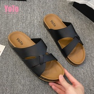 YOTO Men's Flat Sandals Comfortable Cross-Strap Design Minimalist Style Casual Outdoor Slide Sandals