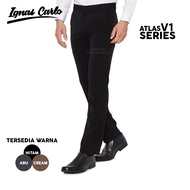 Celana Formal Panjang Pria Slimfit Kerja Kantor Modern Bahan Kain Atlas Hitam Stretch Bukan Chino V1