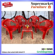 Set 4 Kursi Teras Plastik 552 dan 1 Meja 4343 Napolly Merah / Hijau