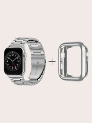 Conjunto de caja y correa de reloj de acero inoxidable compatible con Apple Watch