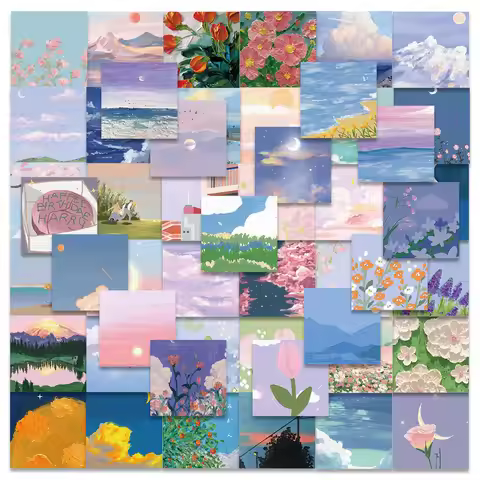56Pcs Aesthetic Oil Painting Landscape Stickers Decals Decoration Suitcase Scrapbooking Phone Statio