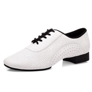 【Eco-friendly】 Men's Modern Shoes Cowhide White Fully Perforated Social Dance Two Point Sole Latin Square Dance Shoes Standard Dance Shoes