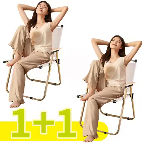 2PCS-khaki Camping Chair Portable Outdoor Chair Aluminum Alloy Wood Grain Folding Chair Camping Equi