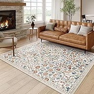 Moynesa Floral 5x7 Area Rugs, Machine Washable Rugs for Bedroom, Non Slip Boho Rugs for Living Room,