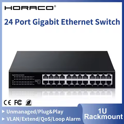 HORACO 24 Port Gigabit Ethernet Switch 1000Mbps Network Fast Smart Switcher Hub Internet Splitter wi