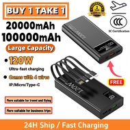 🔥Buy 1 Get 1🔥 CCC 100% Origina 120W 20000/100000mAh Powerbank Fast Charging With 4 Cables Portable C